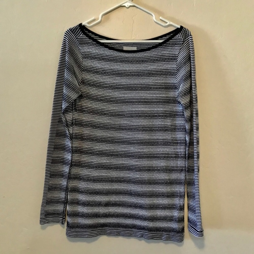 Athleta Large Black White Striped Knit Top